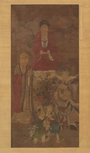 Shakyamuni mit Luohan, Himmelskönig und Jungen