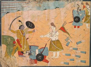 Shiva setzt sich für Vanasura ein: Szene aus dem Aniruddha Usha Abschnitt von Krishna Lila, ca. 1840 von Unbekannt