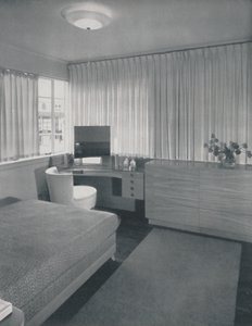 Einfache und praktische Linien charakterisieren dieses Schlafzimmer, 1942