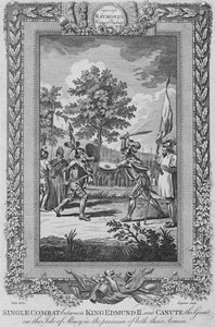 Einzelkampf zwischen König Edmund II. und Knut dem Großen auf der Insel Abney, 1787 von Unbekannt