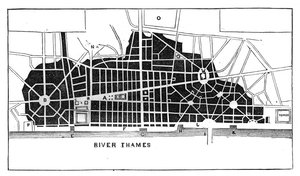 Sir Christopher Wrens Plan zum Wiederaufbau Londons nach dem Großen Brand 1666, um 1902 von Unbekannt