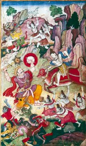 Siva zerstört den Dämon Andhaka, Harivamsa-Manuskript, Mughul, ca. 1590