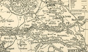 Skizzenkarte des Aisne-Tals oberhalb von Soissons, 1914, ca. 1920