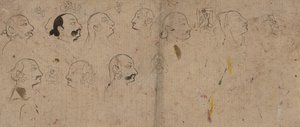 Skizzenseite mit Gesichtsstudien, wahrscheinlich Maharao Kishor Singh, ca. 1830