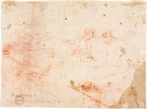 Skizze von zwei Männern und anderen verschiedenen Figuren, 1600er Jahre von Unbekannt