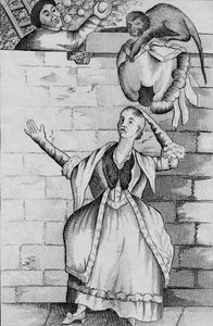Handtrick eines Affen - oder der Kopf der Dame entladen, um 1812