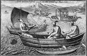 Kleines Schiff an der Küste von Malabar Cochin, Indien, 18. Jahrhundert von Unbekannt