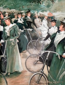 Gesellschaftsdamen radeln im Hyde Park, London, 1896