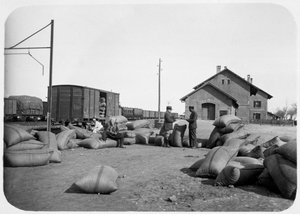 Soldaten der französischen Fremdenlegion in einem Bahnhofsbereich, Syrien, 20. Jahrhundert