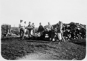 Soldaten der französischen Fremdenlegion stapeln Holz, Syrien, 20. Jahrhundert