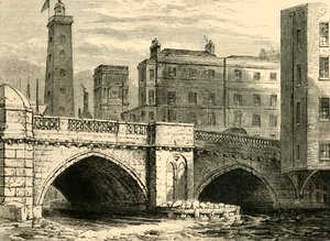 Südende der alten London Bridge, mit Schrotthochofen und St. Olaves Kirche, 1820, ca. 1878 von Unbekannt