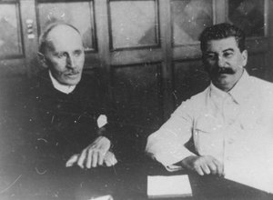 Sowjetführer Josef Stalin mit dem französischen Schriftsteller Romain Rolland, Moskau, UdSSR, 28. Juni 1935