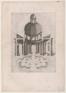 Speculum Romanae Magnificentiae: Innenraum und Grundriss eines achteckigen Tempels, 16. Jahrhundert von Unbekannt