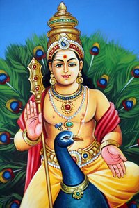 Sri Mariamman Hindu-Tempel. Karthikeya, auch bekannt als Murugan, Skanda und Subramanya, der hinduistische Kriegsgott, Singapur