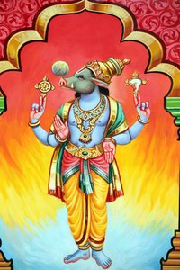 Sri Vadapathira Kaliamman Hindu-Tempel. Avatar von Vishnu. Varaha, 3. Inkarnation. Singapur