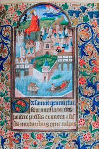Die heilige Genoveva betet auf den Türmen von Notre Dame, Paris, 15. Jahrhundert