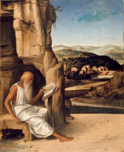 Der heilige Hieronymus liest in einer Landschaft, spätes 15. Jahrhundert
