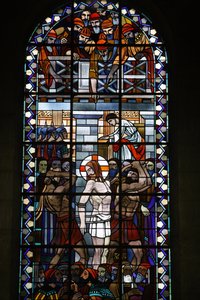 Glasfenster in der katholischen Kirche Notre Dame du Rosaire: Die Passion Christi, Saint-Ouen, Frankreich von Unbekannt