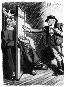 Zurücktreten!, John Bull hilft dem kleinen Belgien, den deutschen Eindringling abzuwehren, Erster Weltkrieg, 1914