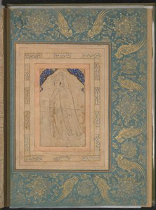 Stehender Jüngling in einem Umhang, Folio aus dem Bellini-Album, spätes 16. Jahrhundert