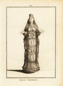 Statue der Diana von Ephesus, Artemis von Ephesus, mit nackten Brüsten und Körper in einer verzierten Säule von Unbekannt