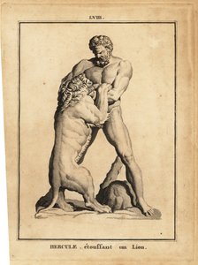 Statue des Herkules, römischer Held und Gott, der einen Löwen erwürgt