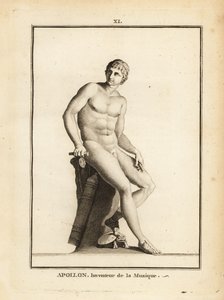 Statue des römischen Gottes Apollo, Erfinder der Musik, nackt sitzend