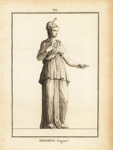 Statue der römischen Göttin der Weisheit Minerva Ergane (Minerva Arbeiterin), mit Helm und Schlange