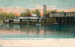 Dampfer beladen mit Baumwolle an einem Kai, Savannah River, Augusta, Georgia, 1908