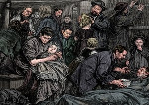 Zwischendeck-Passagiere auf einem Atlantikdampfer nach Amerika, ca. 1850 von Unbekannt