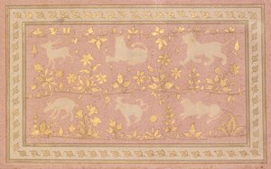 Schablonierte Szenen von Löwe und Gazelle, ca. 1710 von Unbekannt