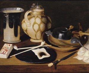 Stillleben mit Pfeife, König der Karo, Messer und Krug, Mitte des 17. Jahrhunderts von Unbekannt