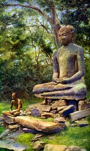 Steinbuddha, ein Relikt des vergangenen Ruhms von Anuradhapura, Ceylon, um 1924