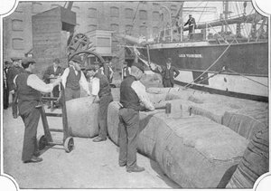 Wollballen zählen in den Londoner Docks