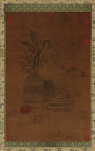 Wandteppich: eine Schale, zwei Krüge, Blumen und Früchte, möglicherweise Ming-Dynastie, 1368-1644 von Unbekannt