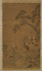 Wandteppich: Fünf Weise in einem Garten unter Kiefern, Ming-Dynastie bis Qing-Dynastie, 1368-1911 von Unbekannt