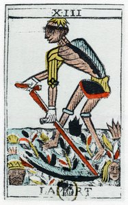 Tarotkarte des Todes, der Sensenmann, Noblet-Tarot, 17. Jahrhundert