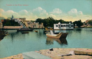 Tempel am Fluss, Udaipur, um 1900