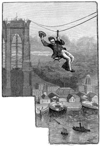 Testen der Kabel auf der Brooklyn Bridge, ca. 1900 von Unbekannt