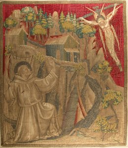 Textil mit dem heiligen Franziskus, der die Stigmata empfängt, italienisch, spätes 14. Jahrhundert von Unbekannt
