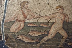 Thalasse und die nackten Fischer, Mosaik aus Vakto, Detail, Türkei