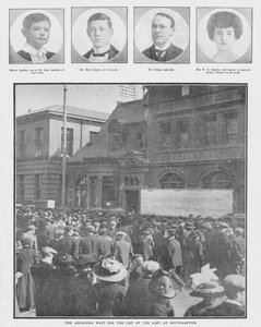 Das qualvolle Warten auf die Liste der Vermissten in Southampton, 20. April 1912 von Unbekannt
