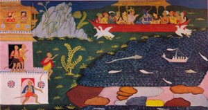 Die Ankunft von Rama und Sita im Luftwagen, 18. Jahrhundert, 1937 von Unbekannt