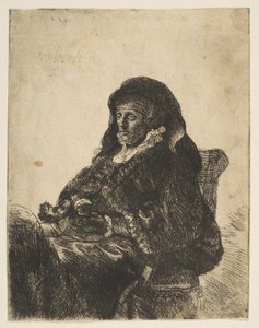 Die Mutter des Künstlers sitzt an einem Tisch, schaut nach links: Dreiviertellänge, nach 1631 von Unbekannt