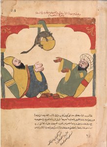 Der Asket und sein Gast mit der Maus stehlen das Essen des Asketen, Folio aus einem Kalila..., 18. Jahrhundert