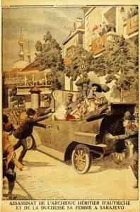 Die Ermordung von Erzherzog Franz Ferdinand von Österreich und seiner Frau, Herzogin Sophia, durch Gavrilo Princip von Unbekannt