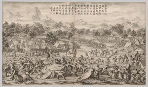 Die Schlacht bei Elei Zhalatu: aus Schlachtszenen der Niederschlagung von Aufständen...ca. 1765-1774 von Unbekannt