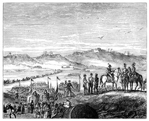 Die britische Armee überquert den Sutlej-Fluss, Indien, 19. Jahrhundert, 1900