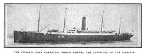 Der Cunard-Liner Carpathia, der die Überlebenden der Katastrophe rettete, 20. April 1912 von Unbekannt