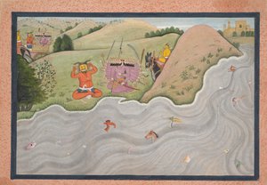 Der Dämon Marichi versucht Ravana zu entmutigen, aus einer verstreuten Ramayana-Serie, ca. 1780